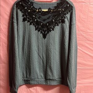 Elegant Blue Lace-Trimmed Women's Top
